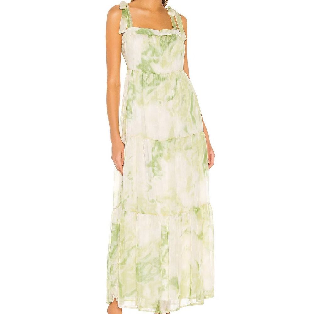 Line & Dot Palm Lime Tiered Tie Shoulder Sleeveless Maxi Dress Womens Medium - Picture 1 of 12